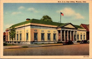 Linen Postcard United States Post Office in Warren, Ohio