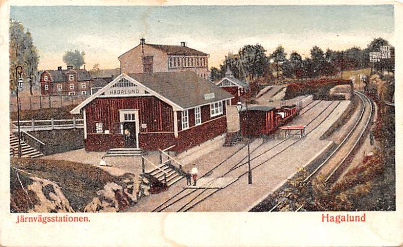 Sweden Old Vintage Antique Post Card Jarnvagsstationen Hagalund Paper on back