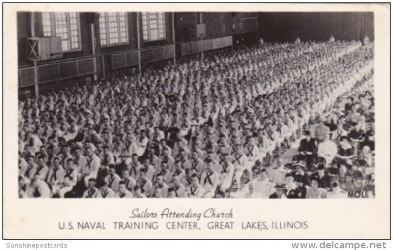 Illinois Great Lakes Sailors Attending Church Naval Training Station 1945 Rea...