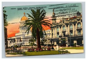 Vintage Mid Century Postcard Parque Central Habana PRE CASTRO CUBA POSTED