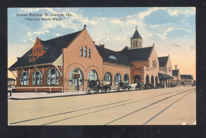 SAINT ST. JOSEPH MISSOURI RAILROAD DEPOT TRAIN STATION 1915 MO. VINTAGE POSTCARD