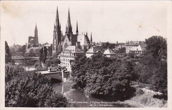 France Strasbourg L'Eglise Protestante Saint-Paul et le Cathedrale 1950 Photo