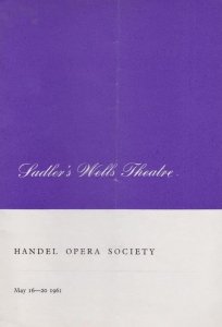 Sadlers Wells Opera Handel Rinaldo 1961 Theatre Concert Programme