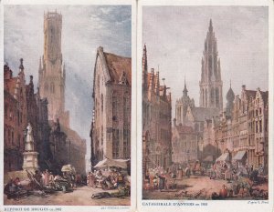 Belgium belfry of Bruges by William Callow & Antwerp cathedral by S. Prout 
