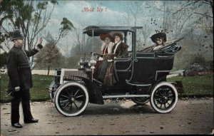 Policeman Cop Women in Classic Car Hold Up c1910 Vintage Postcard