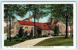 LAKE BLOOMINGTON, Illinois IL ~ Pump and Filtration Plant 1937 Linen  Postcard