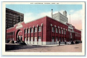 c1930s City Auditorium Building Cars Street View Jackson Mississippi MS Postcard