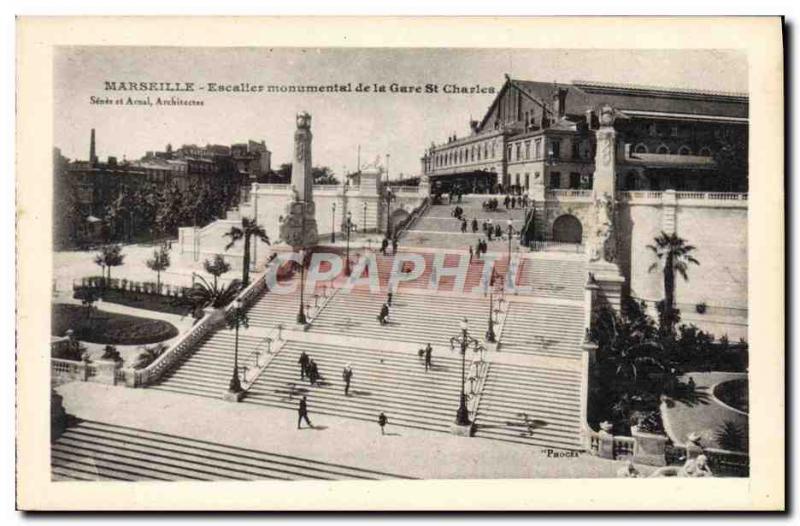 Old Postcard Marseille Staircase Monument De La Gare St Charles