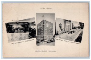 1935 Hotel Yancey Multiview Cozy Lobby America Grand Island Nebraska NE Postcard 