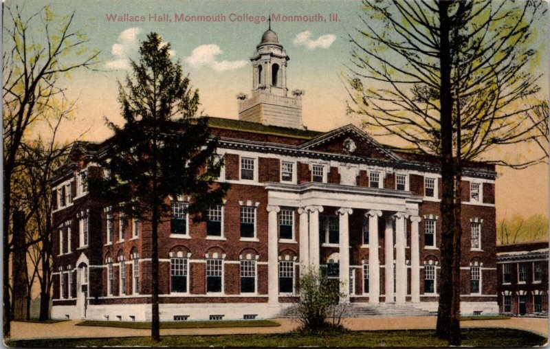 Postcard Wallace Hall at Monmouth College in Monmouth, Illinois