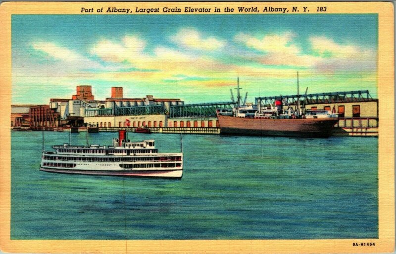 World Largest Grain Elevator Albany New York NY UNP Linen Postcard  