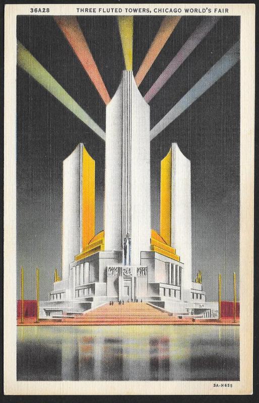 Chicago Worlds Fair 1933-1934 Three Fluted Towers Chicago Illinois Unused c1933