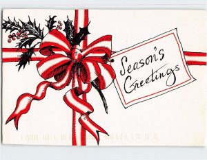 Postcard Season's Greetings with Ribbon Hollies Art Print, St. Louis, Missouri