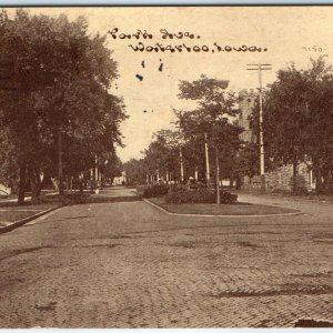 c1910s Waterloo, IA Park Ave. Residential Brick Street Photo Litho Postcard A63