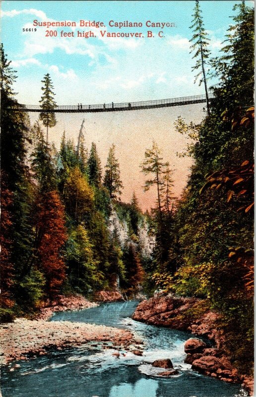 Suspension Bridge Capilano Canyon Vanouver British Columbia DB Postcard UNP Vtg