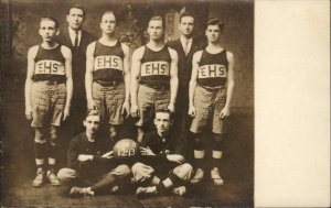 High School Basketball Team EHS 1912-13 WHERE? Real Photo Postcard