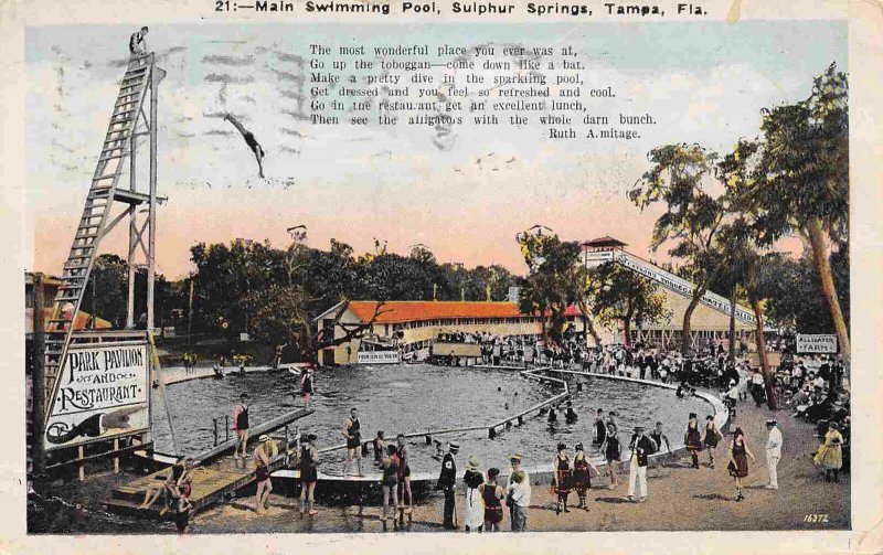 Main Swimming Pool Sulphur Springs Tampa Florida 1927 postcard