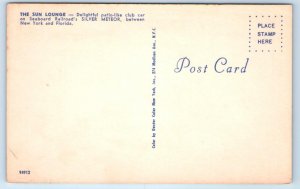 SEABOARD RAILROAD~ Sun Lounge on SILVER METEOR STREAMLINER TRAIN c1950s Postcard