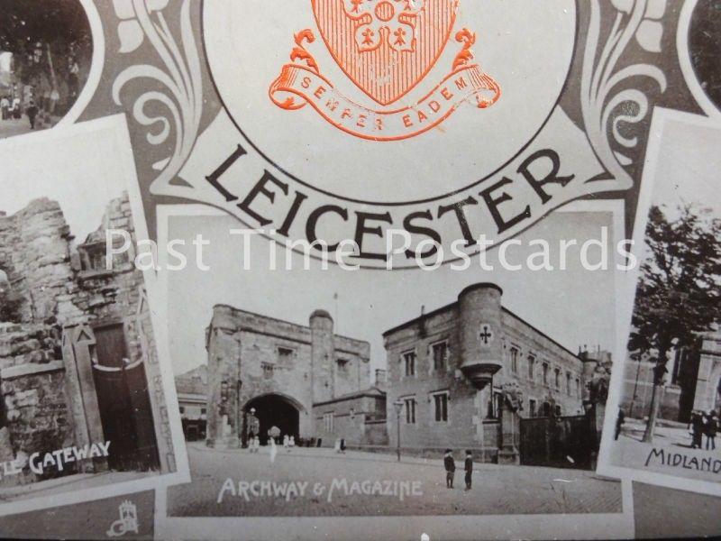 Leicester MULTIVIEW Castle Gateway, London Rd, Railway Station, Trams c1905 Tuck