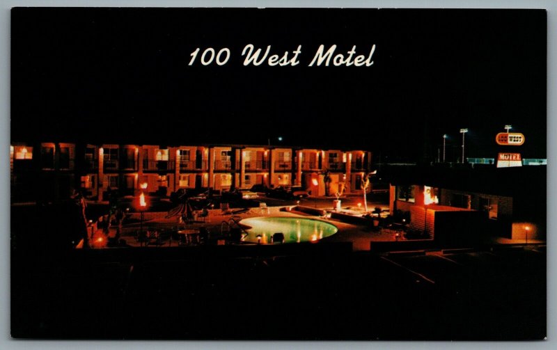 Postcard Sun City AZ c1960s 100 West Motel Swimming Pool Night View