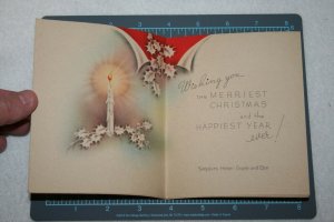 VINTAGE 1940s WWII ERA Christmas Greeting Holiday Card  SILVER BELLS Wreath Door