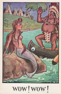 Mermaid & Red Indian River Antique Irish Old Comic Postcard