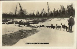 Yukon Trail Dog Team Showshoes Old Real Photo Postcard