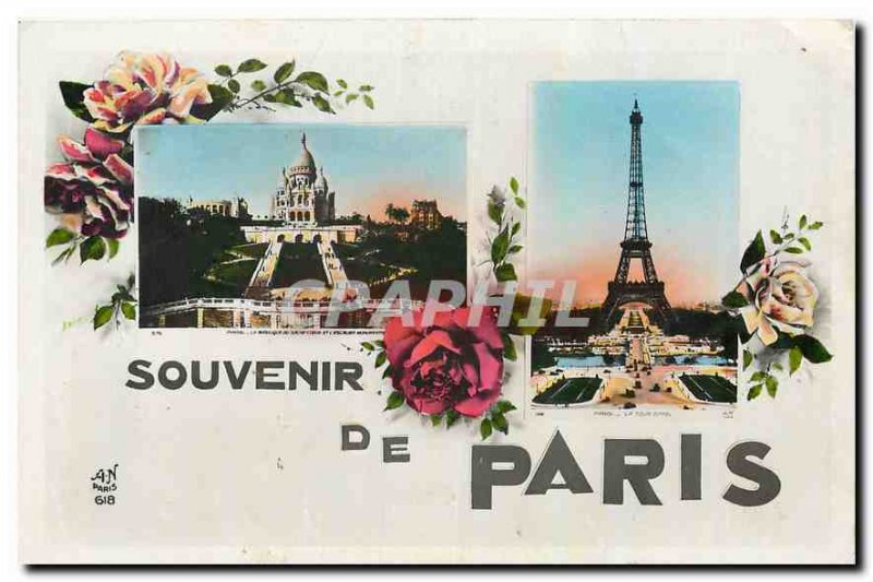 Old postcard Remembrance Paris Eiffel Tower Sacre C�ur Montmartre