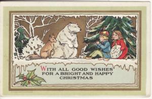 POLAR BEAR & FOX / CHILDREN  CHRISTMAS 1912 postcard