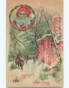 Pre-Linen christmas SANTA WITH HIS REINDEER k1110