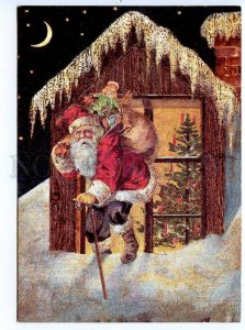 299269 HOLLAND New Year Red robbed SANTA w/ gifts with a cane foil postcard