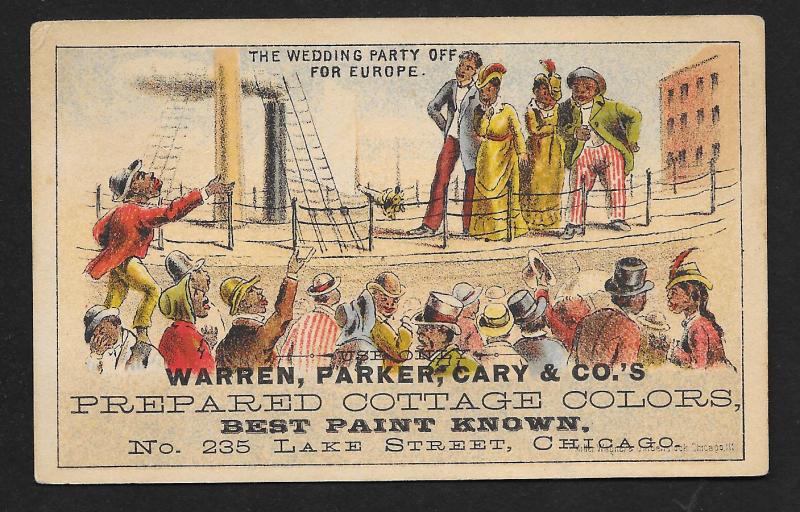 VICTORIAN TRADE CARD Warren, Parker, Cary Prepared Cottage Colors Blacks on Ship