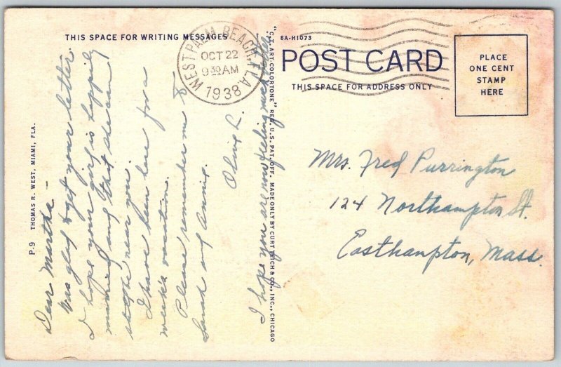 West Palm Beach Florida 1938 Linen Postcard Sunset