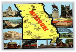 Vintage 1940's Postcard Greetings From Missouri - Giant Map Buildings & Bridges
