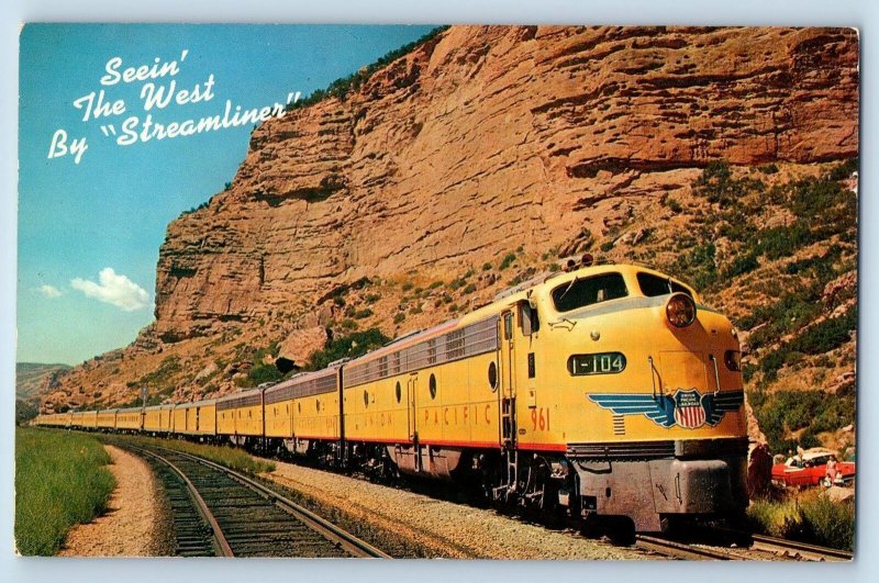 c1950's Union Pacific Railroad Seein The West By Streamliner Vintage Postcard