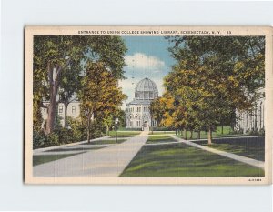 Postcard Entrance To Union College Showing Library, Schenectady, New York