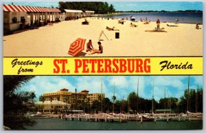 Vtg Greetings from St Petersburg Florida FL Spa Beach Yacht Club Postcard