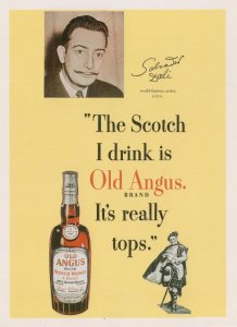Salvador Dali Artist Drinks Old Angus Whisky Advertising Postcard