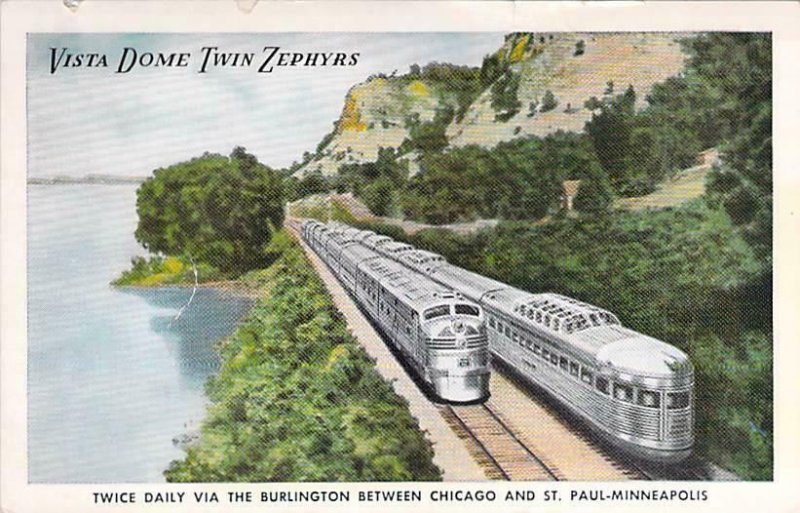 Vista Dome Twin Zephyrs Burlington Route Unused Vintage Postcard