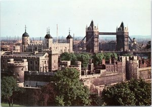 postcard England, UK - The Tower of London and Tower Bridge