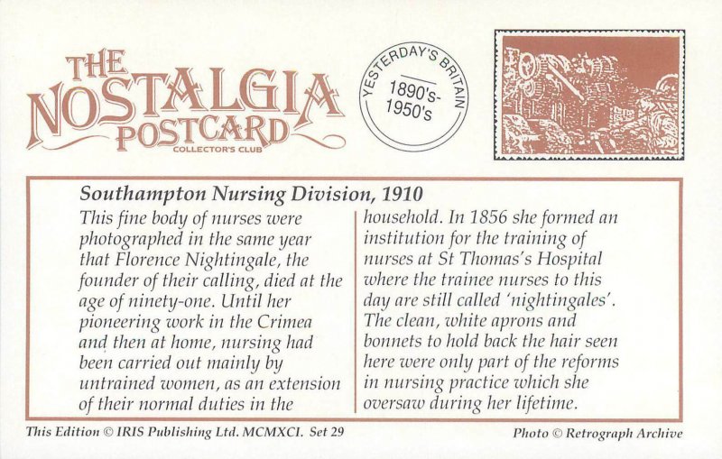 Nostalgia Postcard Southampton Nursing Division 1910