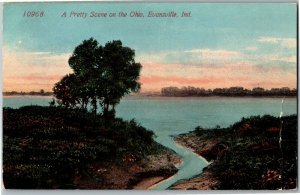 Scene on the Ohio River, Evansville IN Vintage Postcard V33