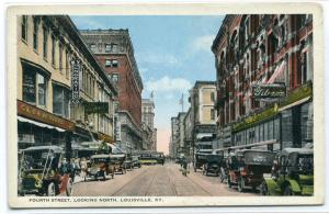 Fourth Street Cars Louisville Kentucky 1920c postcard