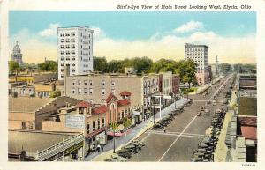 Vintage Postcard Bird's Eye View Main street Scene Elyria OH Lorain County