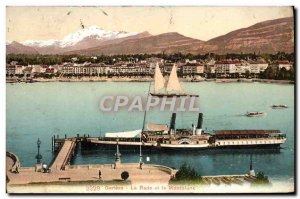 Old Postcard Geneve La Rade And The Boat Montblanc