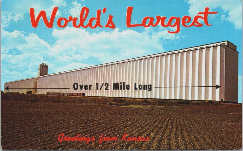 Greetings From Kansas World's Largest Grain Elevators Chrome Postcard C187