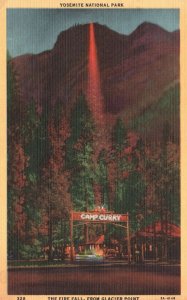 Vintage Postcard Yosemite National Park Fire Fall Glacier Point Camp Curry Calif