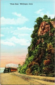 Point Ann Mcgregor Iowa  Train Cliff Sky Sundset Postcard VTG 