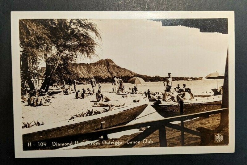 Vintage Diamond Head Outrigger Canoe Club Hawaii Real Photo Postcard RPPC