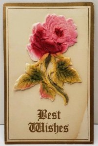 Best Wishes Airbrushed Felt Rose to San Jose California Postcard E3